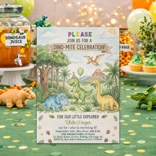Invitation Dinosaures Aquarelle Volcan Fête d'anniversaire 6 