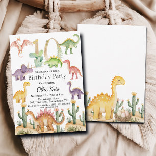 Invitation Dinosaures colorés 10e fête d'anniversaire