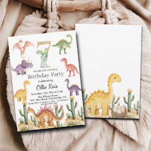 Invitation Dinosaures colorés 7e fête d'anniversaire
