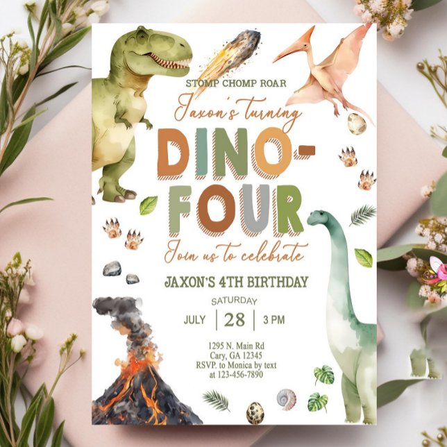 Invitation Dinosaures DINO FOUR garçon 4e anniversaire invita (Créateur téléchargé)
