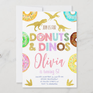Invitation Dinosaures filles et beignets Anniversaire