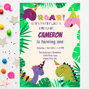 Invitation Dinosaures mignonette Roar Lets Amusants 1er Anniv