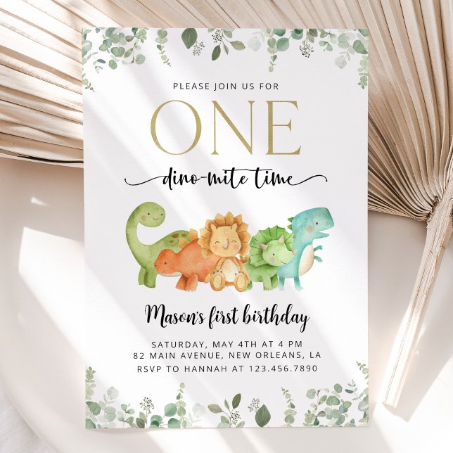 Invitation Dinosaures mignons, T-Rex, Jurassique, Premier Ann (Créateur téléchargé)