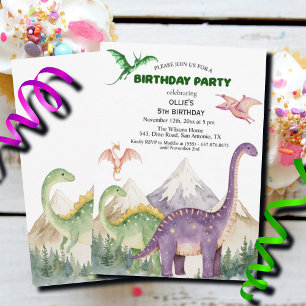 Invitation Dinosaures & Montagnes Coloré 5ème anniversaire fê