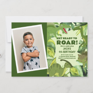 Invitation Dinosaures rugissants Photo d'anniversaire de l'en
