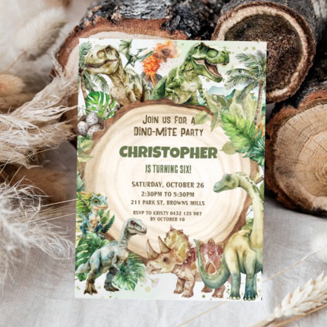 Invitation Dinosaures Verdure Dino-mite Anniversaire (Créateur téléchargé)