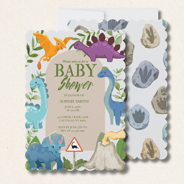 Invitation Dinosaurs, Volcano, T-Rex Baby Shower Theme (Créateur téléchargé)