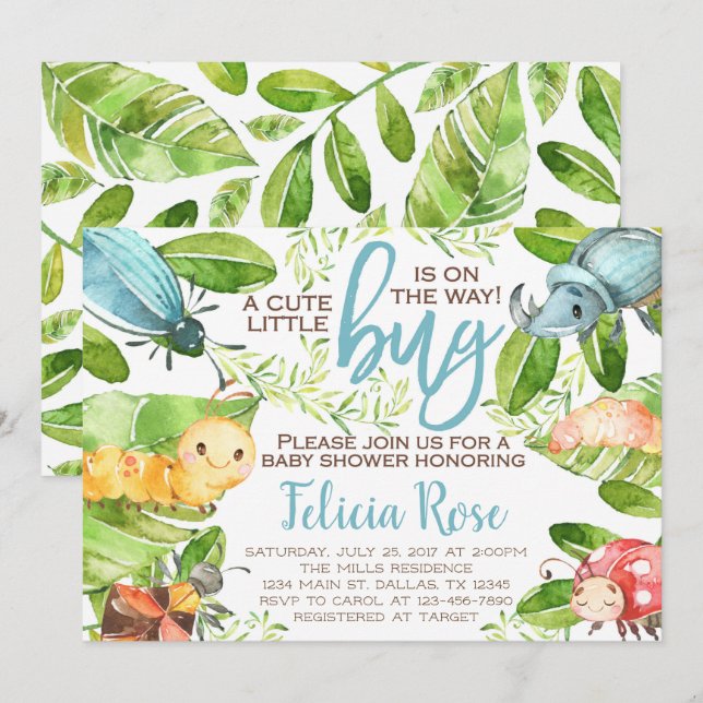 Invitation d'invitation au Baby shower d'insectes  (Devant / Derrière)