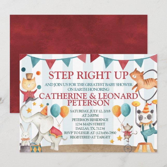 Invitation d'invitation de baby shower d'animal de (Devant / Derrière)