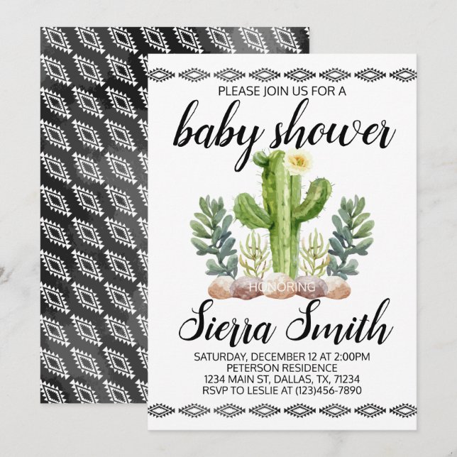 Invitation d'invitation de baby shower de cactus (Devant / Derrière)