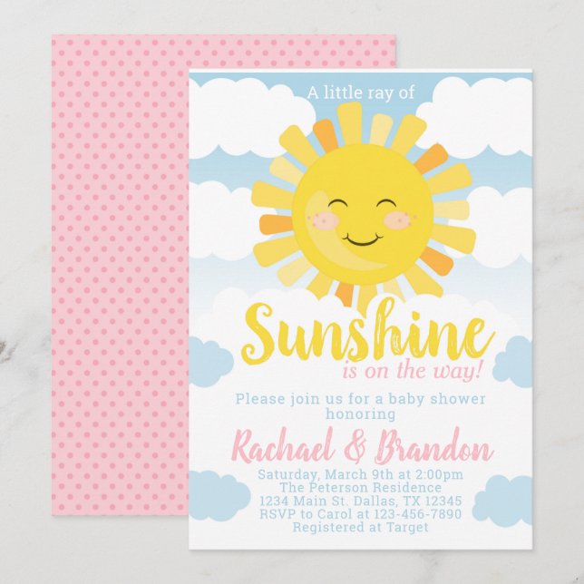 Invitation d'invitation de baby shower de soleil (Devant / Derrière)
