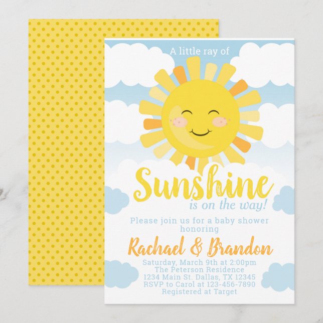 Invitation d'invitation de Baby shower solaire (Devant / Derrière)