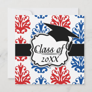 Invitation diplôme américain rouge blanc et bleu damas
