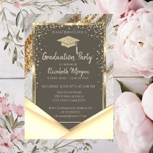 Invitation Diplômé avec un coup de pinceau pailleté or élégan
