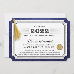 Invitation  Diplôme bleu marine 2022 Gold Tassel Graduation I