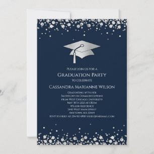 Invitation Diplômé Bleu Marine et Argent