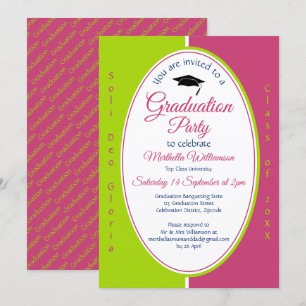 Invitation DIPLÔME Christian Pink Green personnalisé