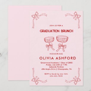 Invitation Diplôme de Brunch élégant rouge et rose