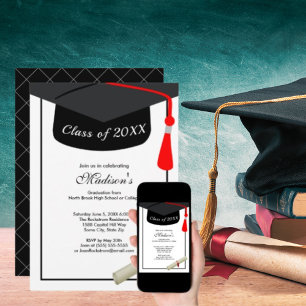 Invitation Diplôme de Casquette de troisième cycle noir Parti