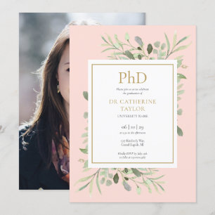 Invitation Diplôme de doctorat Blush Rose Végétation Photo Gr