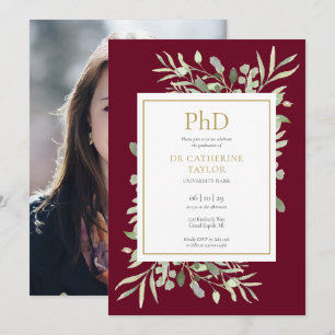 Invitation Diplôme de doctorat Bourgogne verdure Photo Remise