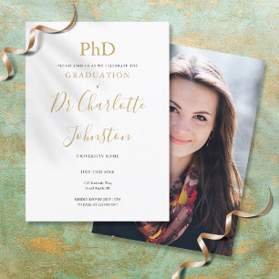 Invitation Diplôme de doctorat Or Script Photo Fête de remise