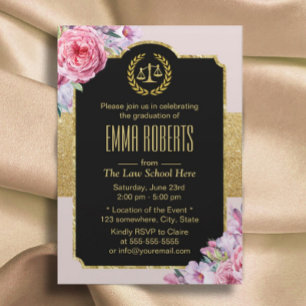 Invitation Diplôme de droit Vintage Floral Future Avocat