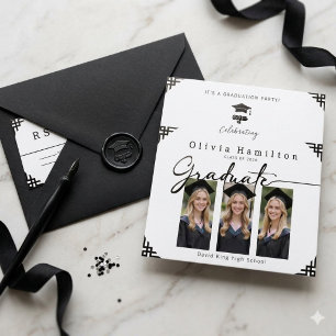 Invitation Diplômé de la promotion 2026 en noir et blanc mode