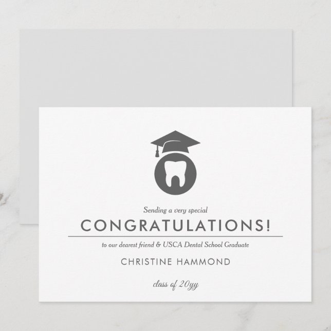 Invitation Diplômé de l'école dentaire | Congrats de style mi (Devant / Derrière)