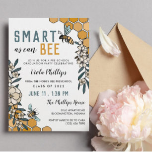 Invitation Diplôme de maternelle Smart As Can Bee Floral