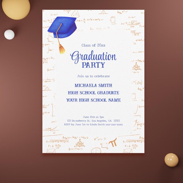Invitation Diplôme de mathématiques du lycée moderne (Modern High School Graduate Math Graduation Invitation)