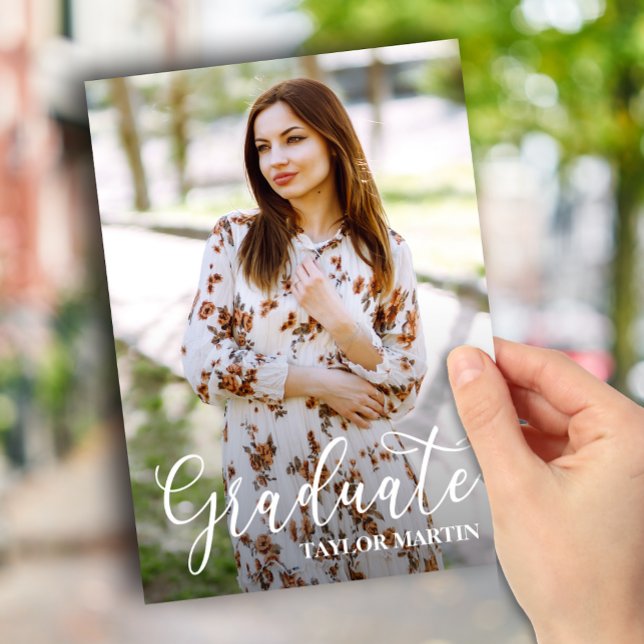 Invitation Diplôme de noir et blanc de script de la photo (Créateur téléchargé)