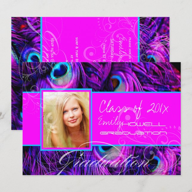 Invitation Diplôme de paon psychédélique de PixDezines (Devant / Derrière)