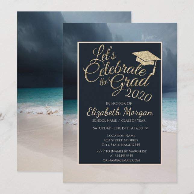 Invitation Diplôme de Parties scintillant de plage (Devant / Derrière)