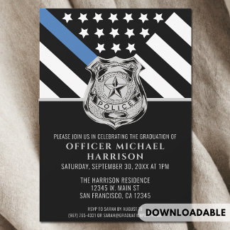 Invitation Diplôme de police Ligne bleue Indicateur Police