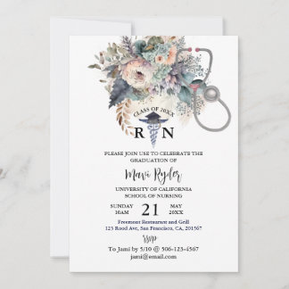 Invitation Diplôme de soins infirmiers personnalisé Boho Iora