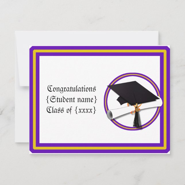 Invitation Diplôme d'études supérieures Couleurs violet et or (Devant)