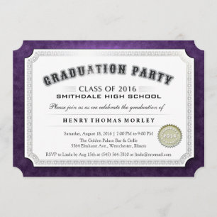 Invitation Diplôme d'Invitation blanc et violet 2016