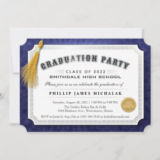 Invitation Diplôme d'Invitation Blue & Gold 2022