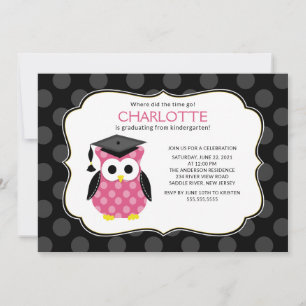 Invitation Diplôme d'Pois de la petite fille de la Hibou