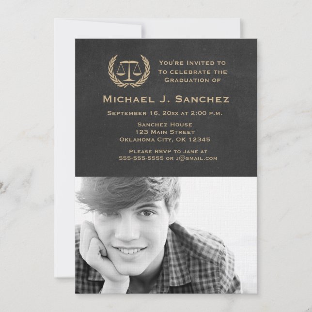 Invitation Diplôme d'une école de droit de Chalkboard (Devant)