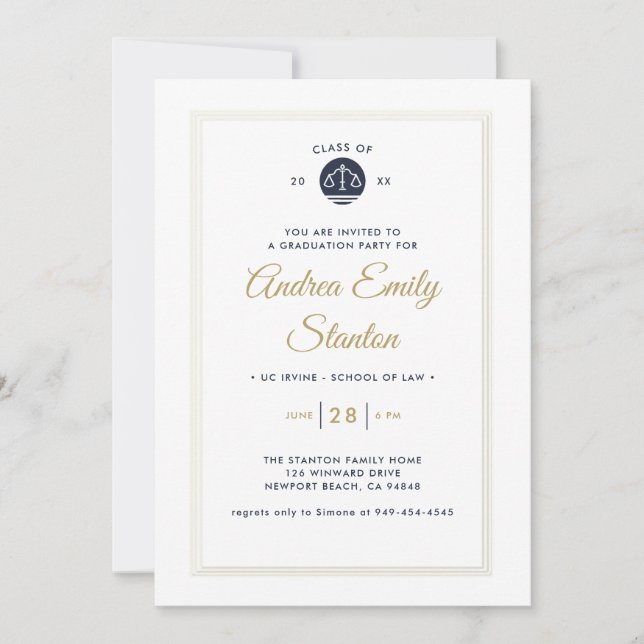 Invitation Diplôme en droit Échelles de la justice Marine Gol (Devant)