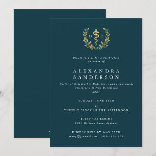 Invitation Diplômé en médecine ostéopathique sarcelle/or