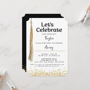 Invitation Diplôme et Anniversaire Célébration Conjointe Or N