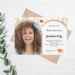 Invitation Diplôme fleur sauvage en arc photo en beige 2025