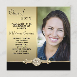 Invitation Diplôme Gold Diamond Black and Gold Photo