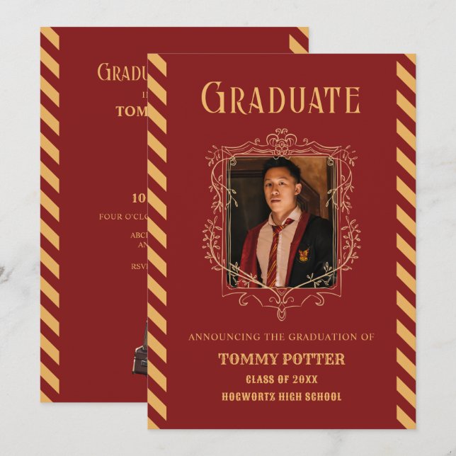 Invitation Diplôme magique vintage rouge (Devant / Derrière)