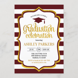 Invitation Diplôme - Maroon Gold White