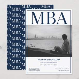 Invitation Diplôme MBA Bleu Bleu Photo Party Graduation