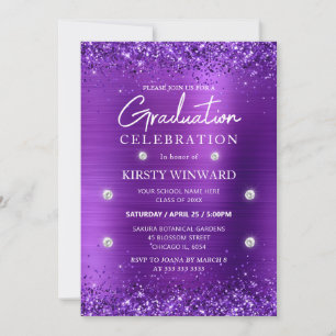 Invitation Diplôme Métal Brossé Violet et Paillettes